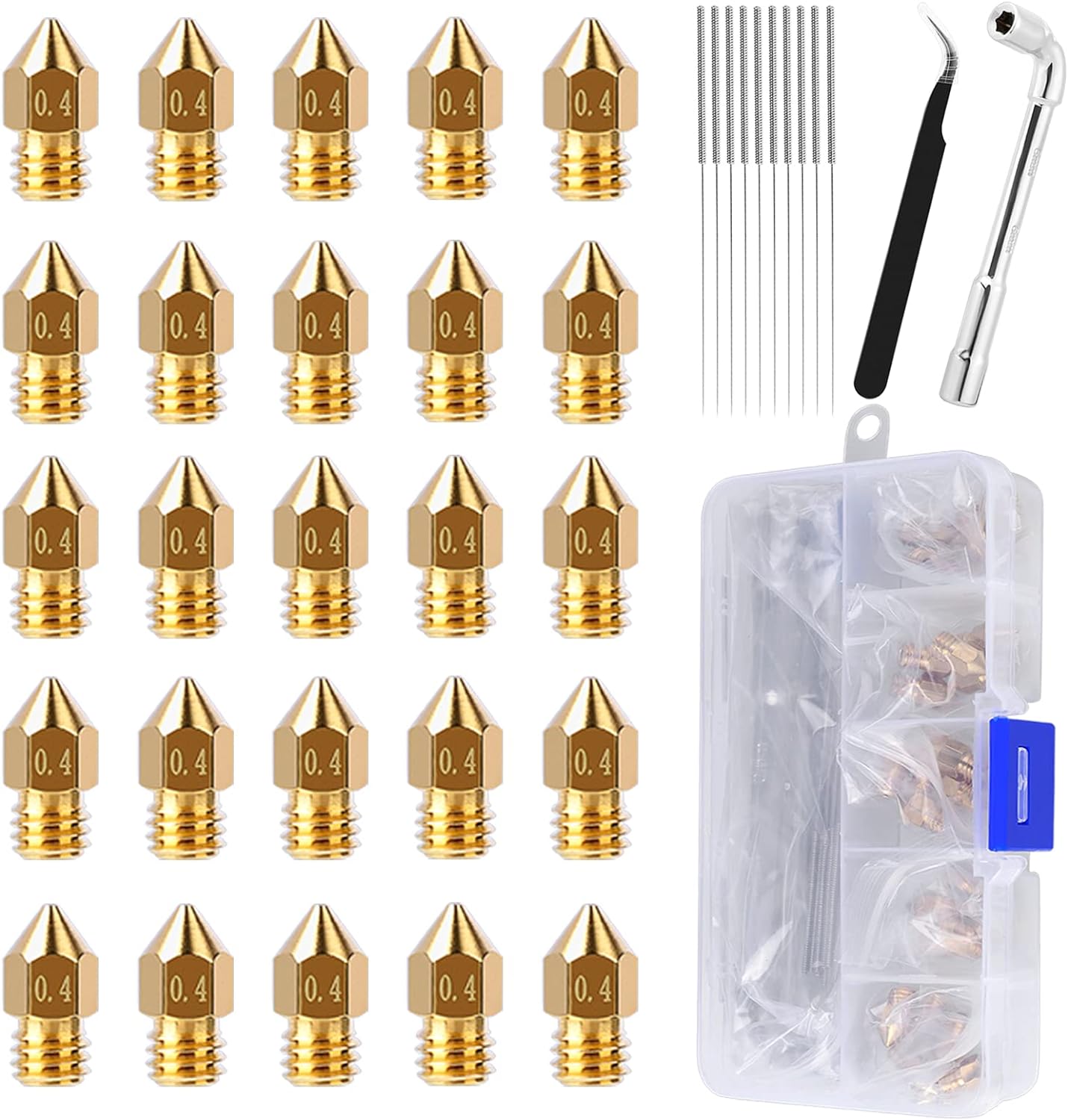 comgrow-25pcs-mk8-ender-3-v2-nozzles-04mm-3d-printer-brass-hotend-nozzles-with-diy-tools-storage-box-for-creality-ender- Comgrow Nozzles 0.4MM Review