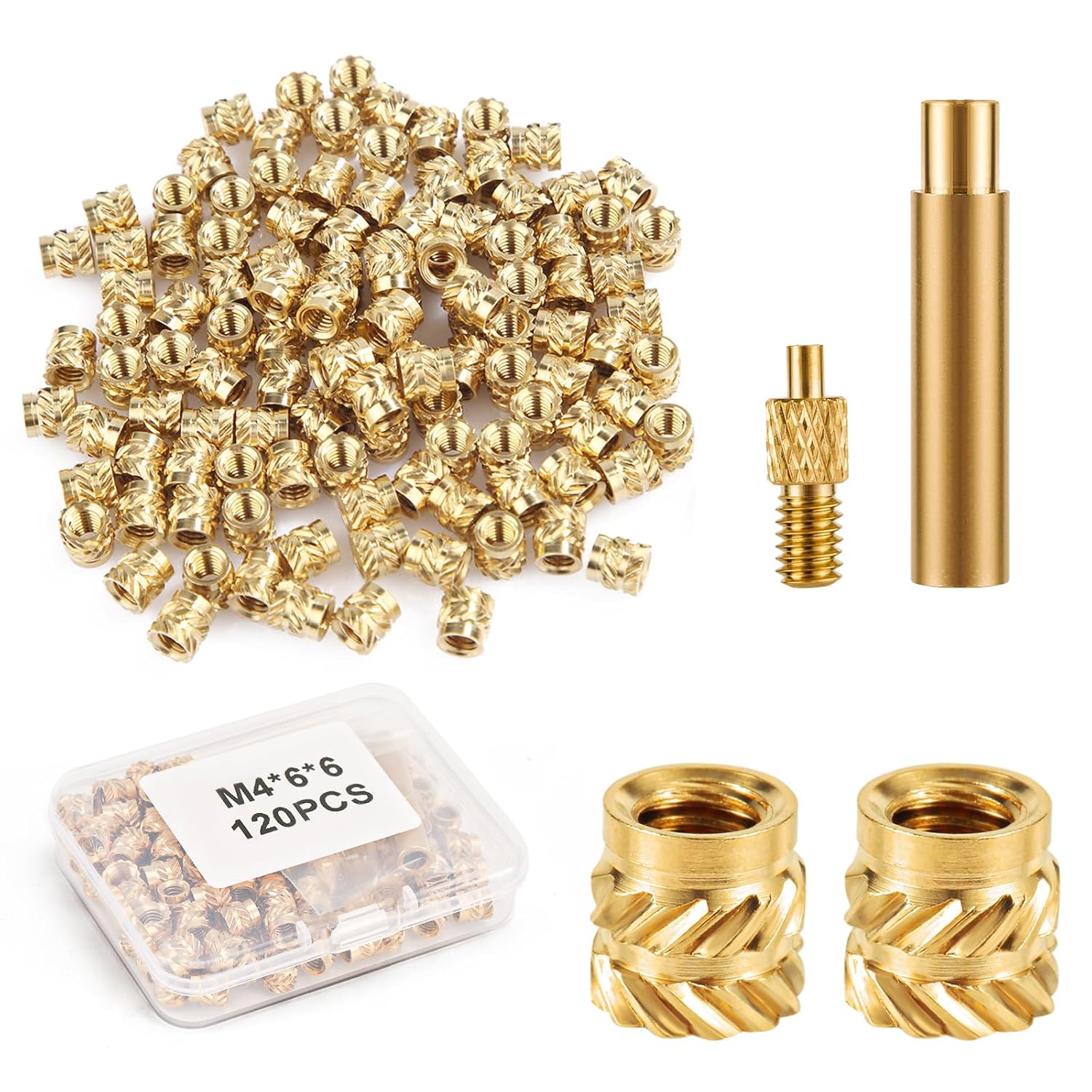 120pcs-3d-printing-knurled-brass-nuts-m4x6x6mm-threaded-inserts-heat-set-insert-tip-for-m4-1-welding-adapter-heat-embedm 120pcs 3D Printing Knurled Brass Nuts Review